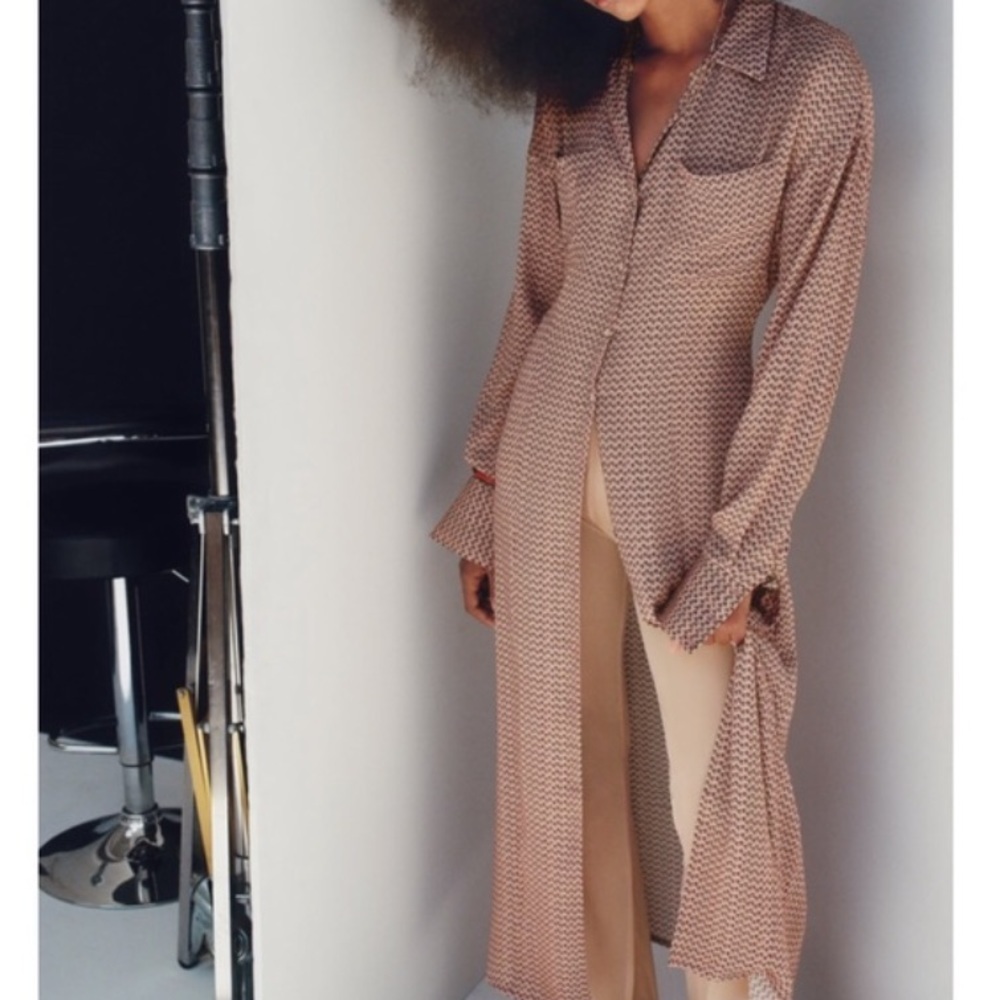 Zara Pink Foral Printed Shirt Dress